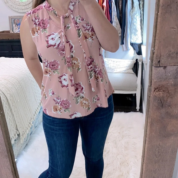 Norma Allen collection dusty rose floral top sleeveless size large - Picture 1 of 4